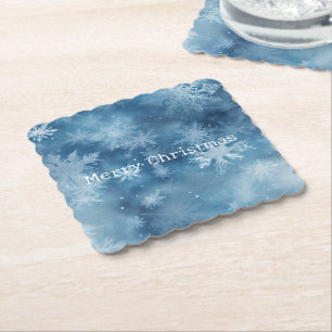 Winter Blue White Snowflakes Weihnachten Untersetzer
