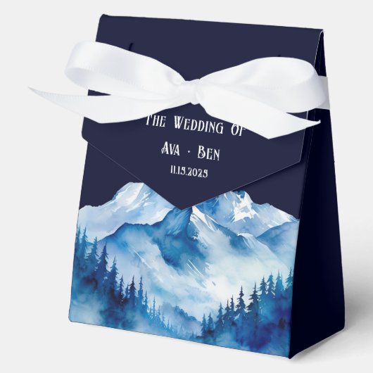 Winter Blue White Snowy Mountains Hochzeit Geschenkschachtel (Vorderseite)