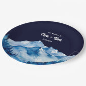 Winter Blue White Snowy Mountains Hochzeit Pappteller (Schrägansicht)