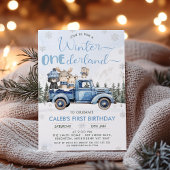 Winter Blue Woodland Truck Onederland 1st Birthday Einladung