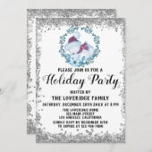 Winter Blue Wreath Weihnachtsfeier Silver Einladung (Vorne/Hinten)