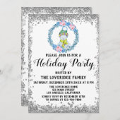 Winter Blue Wreath Weihnachtsfeier Silver Einladung (Vorne/Hinten)