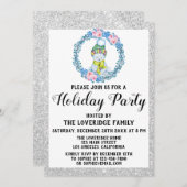 Winter Blue Wreath Weihnachtsfeier Silver Einladung (Vorne/Hinten)
