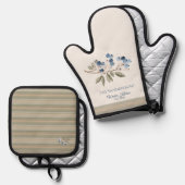 Winter Blueberry Botanical Ofenhandschuh & Topflappen-Set (Vorderseite/Rückseite)