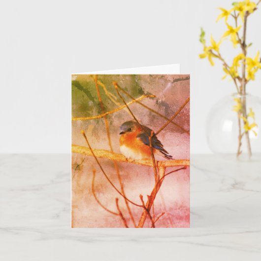 Winter Bluebird Animal Art Note Card Karte (Gelbe Blume)