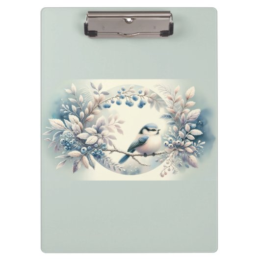 Winter Bluebird Berry Wreath Klemmbrett (Vorderseite)
