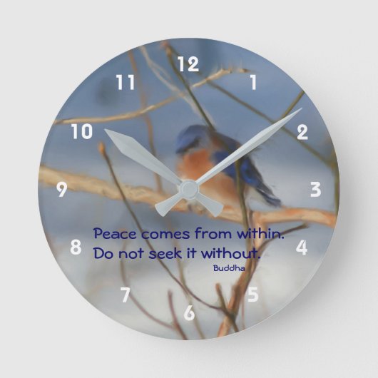 Winter Bluebird Buddha Peace Inspiration Runde Wanduhr (Vorderseite)