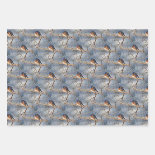 Winter Bluebird Nattern Pattern Geschenkpapier Set (Vorderseite)