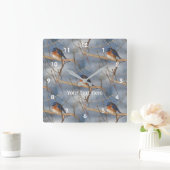 Winter Bluebird Nattern Pattern Quadratische Wanduhr (Zuhause)