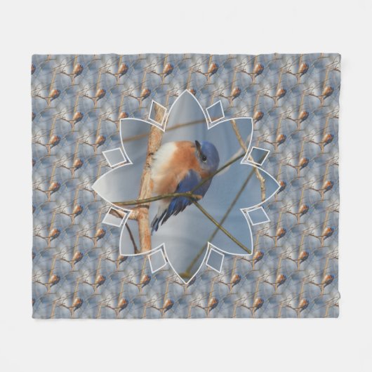 Winter Bluebird Nature Bird Art Pattern  Fleecedecke (Vorderseite (Horizontal))