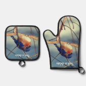 Winter Bluebird Personalisiert Ofenhandschuh & Topflappen-Set (Vorderseite)