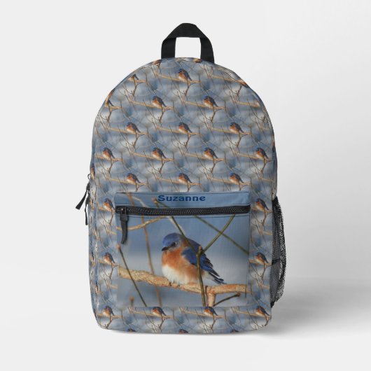 Winter Bluebird Tiermuster Personalisiert Bedruckter Rucksack (Vorderseite)