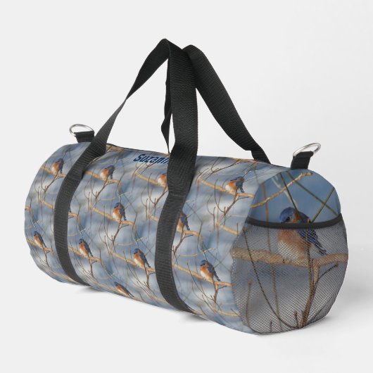 Winter Bluebird Tiermuster Personalisiert Duffle Bag (Rechte Ecke)