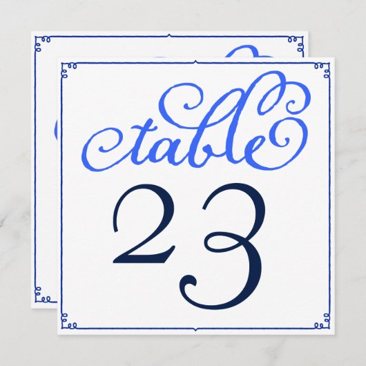 Winter Blues Calligraphy Script Tischnummer Cards (Vorne/Hinten)