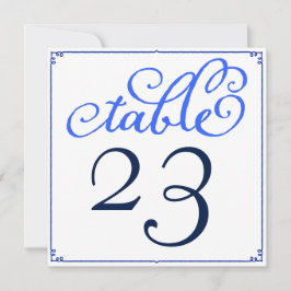 Winter Blues Calligraphy Script Tischnummer Cards