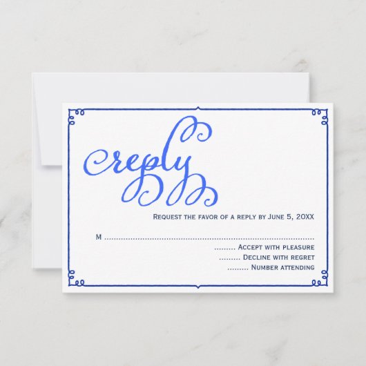 Winter Blues Calligraphy Wedding Reply Card RSVP Karte (Vorderseite)