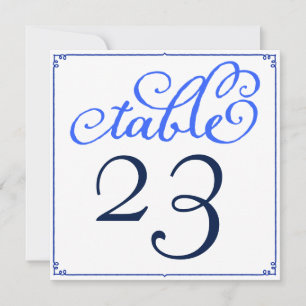 Winter Blues Kalligrafie-Schrift-Tischnummernkarte Einladung