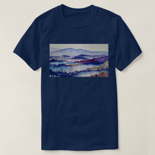 Winter Blues Watercolor Snow Mountains Baumwolle T-Shirt (Design vorne)
