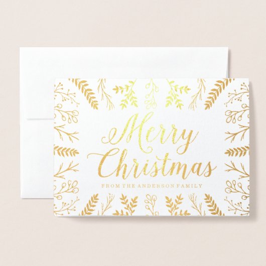 Winter Blüh | Gold Foil Holiday Foto Card Folienkarte (Vorderseite mit Umschlag)