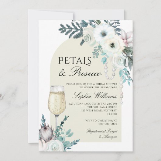 Winter Blume Arch Petals & Prosecco Brautparty Einladung (Vorderseite)