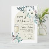Winter Blume Arch Petals & Prosecco Brautparty Einladung (Stehend Vorderseite)