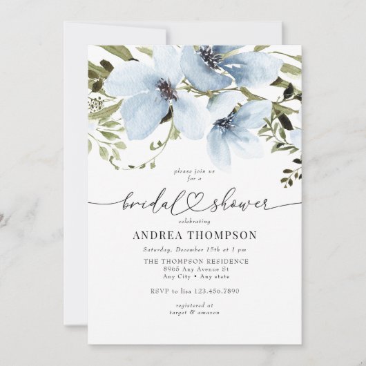 Winter-Blume | Blaues Brautparty Einladung (Vorderseite)