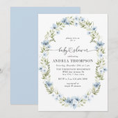 Winter-Blume | Blue Baby Dusche Einladung (Vorne/Hinten)