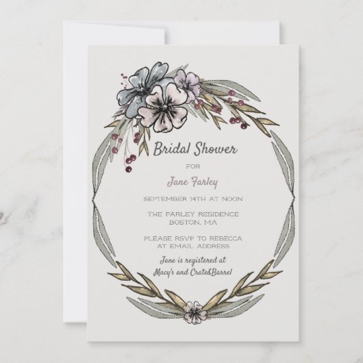 Winter Blume Brautdusche Einladung (Vorderseite)