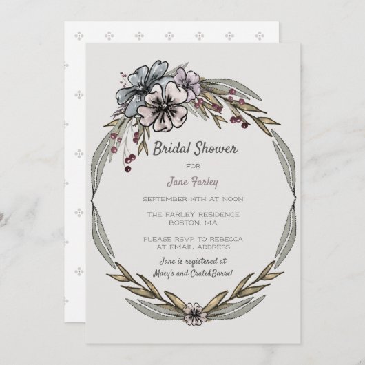 Winter Blume Brautdusche Einladung (Vorne/Hinten)