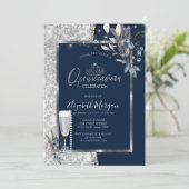 Winter-Blume, Glasperlen, Blaues Quinceanera Einladung (Stehend Vorderseite)