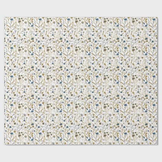 Winter Blume Gold Blue Geschenkpapier (Flach)