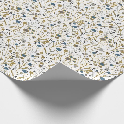 Winter Blume Gold Blue Geschenkpapier (Ecke)