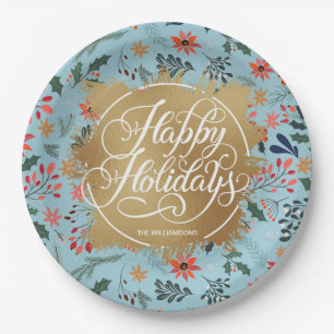 Winter Blume Gold Imitate Foil Happy Holidays Pape Pappteller