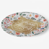 Winter Blume Gold Imitate Foil Happy Holidays Pappteller (Schrägansicht)