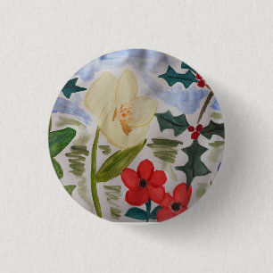 Winter Blume & Holly Abzeichen Button