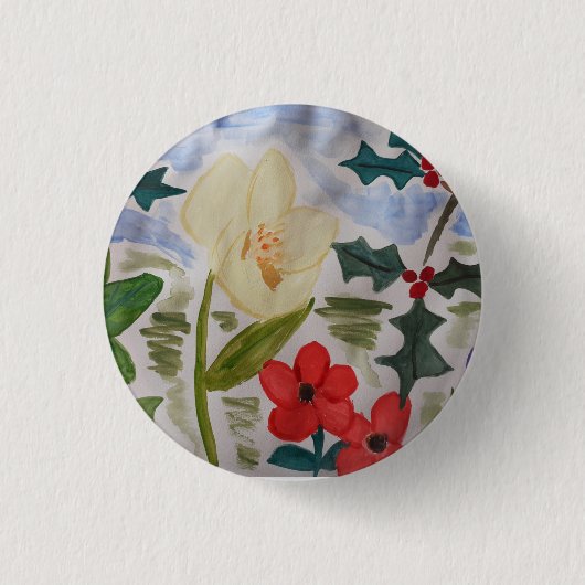 Winter Blume & Holly Abzeichen Button (Vorderseite)