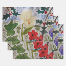 Winter Blume & Holly Geschenkpapier Set