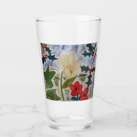 Winter Blume & Holly Glas (Vorderseite)