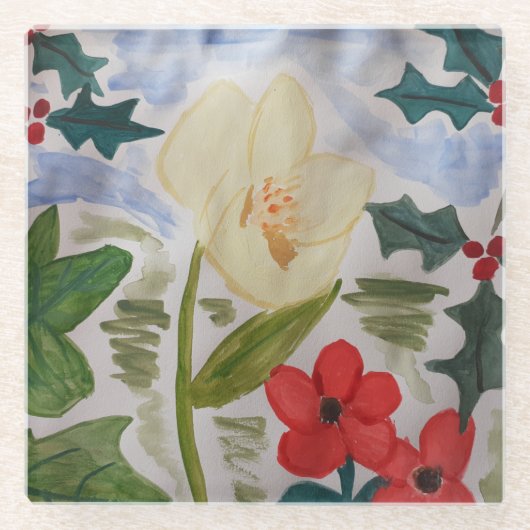 Winter Blume & Holly Glasuntersetzer (Vorderseite)