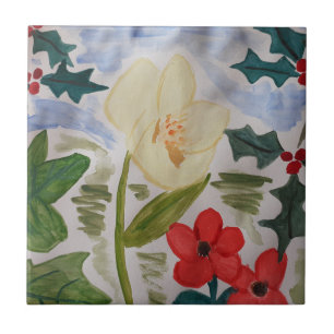 Winter Blume & Holly Keramik Tile Fliese