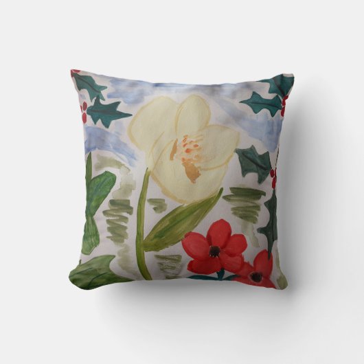 Winter Blume & Holly Kissen (Vorderseite)