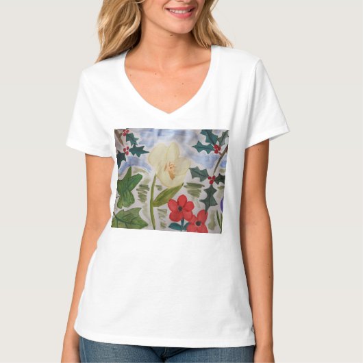 Winter Blume & Holly T-Shirt (Vorderseite)