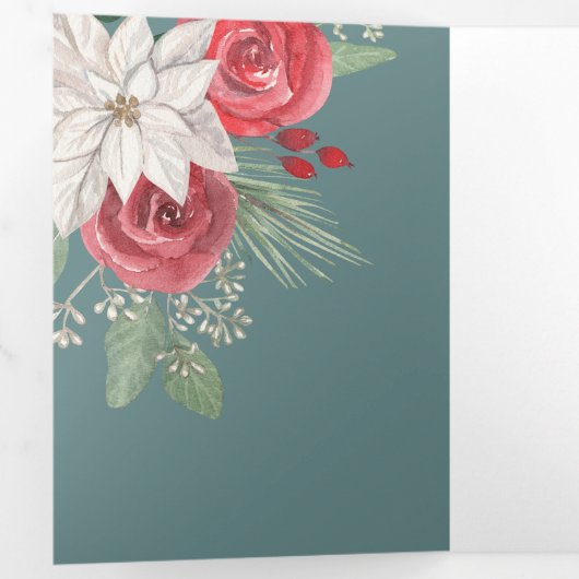 Winter Blume Joyeux Noël Elegante Weihnachten Dreifach Gefaltete Urlaubskarte (Innen Erste Seite)