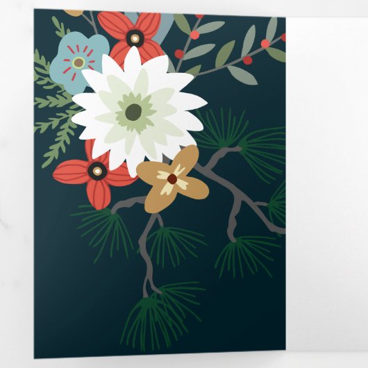 Winter Blume Joyeux Noël Elegante Weihnachten Dreifach Gefaltete Urlaubskarte (Innen Erste Seite)