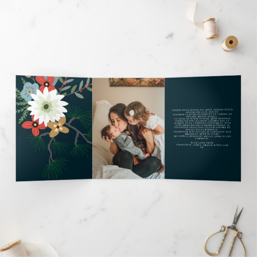 Winter Blume Joyeux Noël Elegante Weihnachten Dreifach Gefaltete Urlaubskarte (Innenseite)