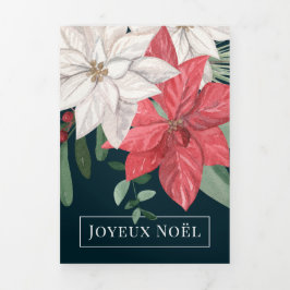 Winter Blume Joyeux Noël Elegante Weihnachten Dreifach Gefaltete Urlaubskarte