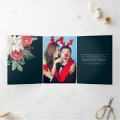 Winter Blume Joyeux Noël Elegante Weihnachten Dreifach Gefaltete Urlaubskarte (Innenseite)