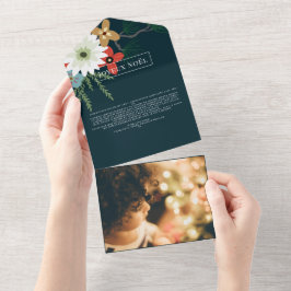 Winter Blume Joyeux Noël Elegante Weihnachtskarte All In One Einladung