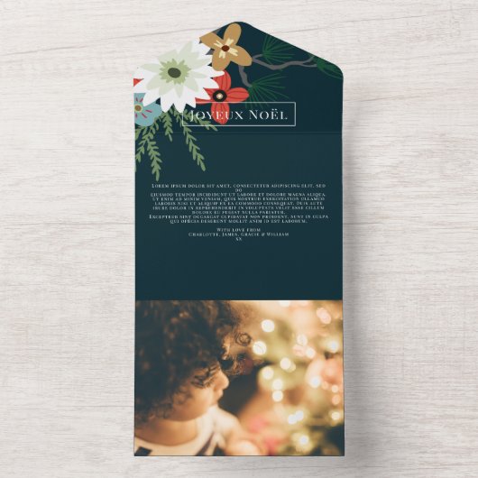 Winter Blume Joyeux Noël Elegante Weihnachtskarte All In One Einladung (Innen Boden)