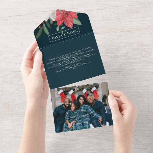 Winter Blume Joyeux Noël Elegante Weihnachtskarte All In One Einladung (Abreißen)